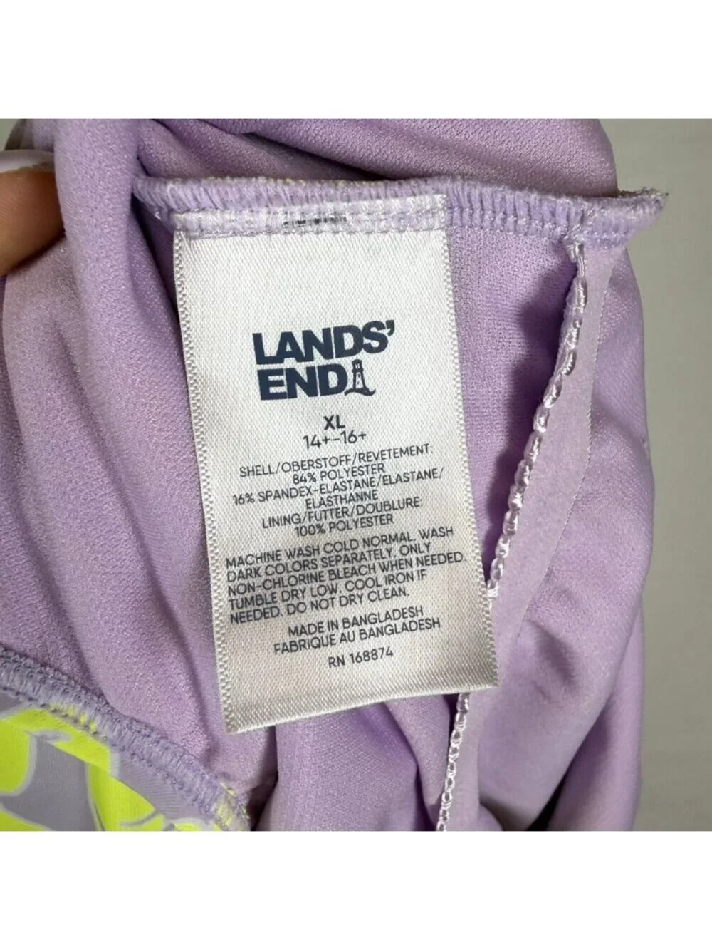 Lands' End Girls UPF 50+ One Piece Swimsuit XL 14-16 Lavender Floral